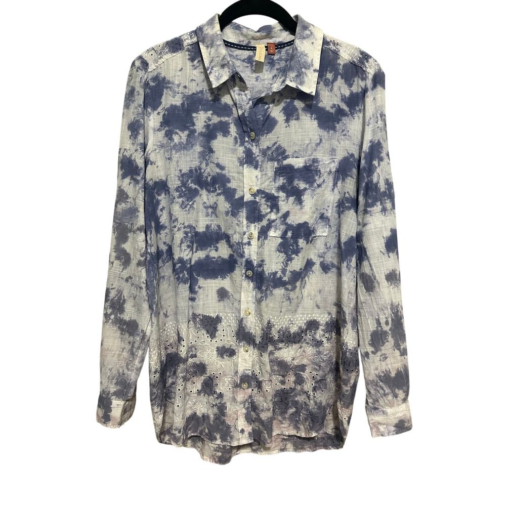 Pilcro Anthropologie The Cate Tie Dye Embroidered Button Down Blouse Size Small - Picture 1 of 11